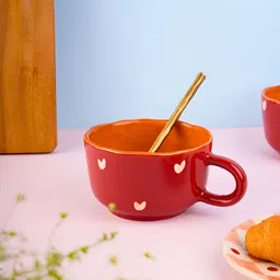 WEAVING HOMES Red & White 2 Pieces Printed Ceramic Glossy Cups 300 ml Each-3