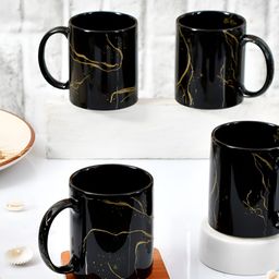 Home Decor Expert Black & Gold-Toned 4 Pieces Geometric Printed Ceramic Glossy Mugs 370 ml-10