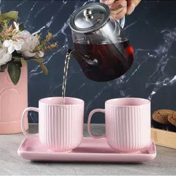 The Decor Mart Set of 2 Pink Textured Ceramic Glossy Mugs 411 ml Each-picture-16