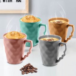 URBAN CHEF Grey & Pink 4-Pieces Textured Ceramic Matte Mugs Set-27
