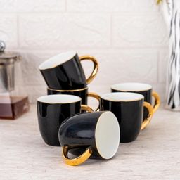 JCPL White & Black 6 Solid Ceramic Glossy Cups 180 ml-20
