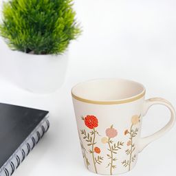 Fabindia White & Red Floral Printed Ceramic Glossy Mug 300 ml-33