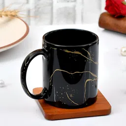 Home Decor Expert Black & Gold-Toned Geometric Textured Ceramic Glossy Mug 370 ml-27