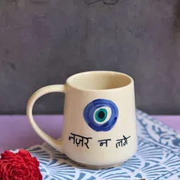 WEAVING HOMES White & Blue Printed Ceramic Glossy Mug 250 ml-0