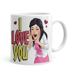Khakee White & Pink Printed Microwave Safe Ceramic Glossy Mug 325 ml-57