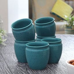 MIAH Decor Teal Blue 6 Handcrafted & Hand Painted Ceramic Matte Kullad Cups-image-54