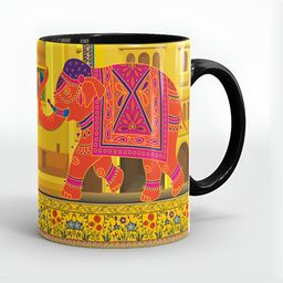 SUBLIKRAFT Black & Pink Ethnic Motifs Printed Ceramic Glossy Mugs 330 ml-picture-8