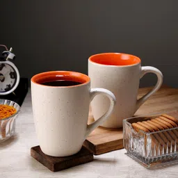 CDI White 2 Pieces Textured Ceramic Glossy Coffee Mugs 300 ml Each-image-66