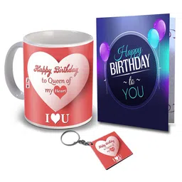 ME & YOU Red & White 3 Pieces Printed Mug & Card with Keychain Home Gift Set-image-11