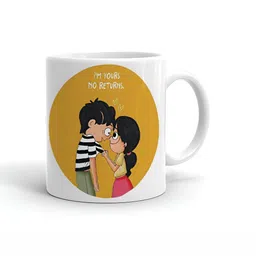Khakee White & Yellow Printed Ceramic Glossy Mug 325 ml-28