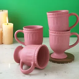 The Decor Mart Pink 4 Pieces Textured Ceramic Glossy Mugs 300 ml-image-48