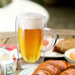 Treo 6 Pieces Transparent Glass Double Wall Beer Juice Mug 450ml Each-14