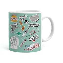 Khakee White & Green Printed Ceramic Glossy Mug 325 ML-4
