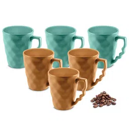 URBAN CHEF Set Of 6 Mustard Yellow & Sea Green Textured Ceramic Matte Mugs-1