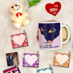 Indigifts 9 Pieces Blue & Rose Coffee Mug and Photo Clip, Rose, Greeting Card and Teddy-image-5