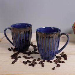 Homesake Blue Set Of 2 Handcrafted Textured Ceramic Glossy Mugs-34