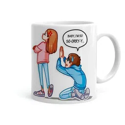 Khakee White & Blue Text or Slogans Printed Ceramic Glossy Mug 325 ml-11