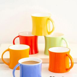 Home Centre Yellow & Blue Solid 6-Pieces Bone China Glossy Mugs Set-37
