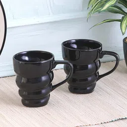 VarEesha Set Of 2 Black Spiral Dishwasher & Microwave Safe Glossy Ceramic Mugs-2