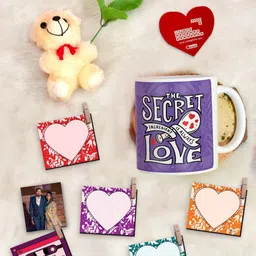 Indigifts 9 Pieces Purple & Cream Coffee Mug and Photo Clip Rose Greeting Card and Teddy-image-2