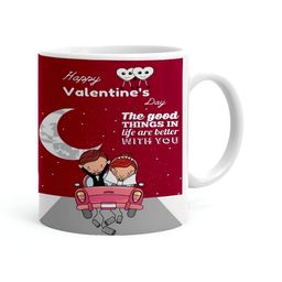 Khakee White & Pink Printed Ceramic Glossy Mugs-55