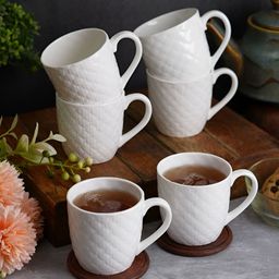 CDI White Checked Textured Bone China Glossy Mugs Set of Cups and Mugs-3