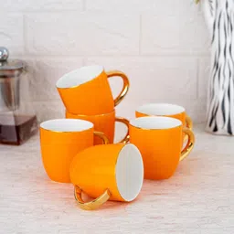 JCPL Orange & White 6 Solid Ceramic Glossy Cups 180.0ml-image-34
