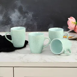 CLIO'S HERITAGE STORE Green 4Pcs Handcrafted Ceramic Glossy Mugs 300ml Each-48