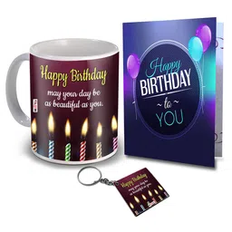 ME & YOU Blue 3 Pieces Slogans Printed Ceramic Glossy Mug & Card with Keychain 325 ml-image-71