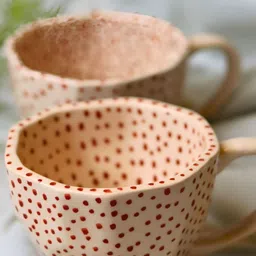 WEAVING HOMES Peach & Red 2 Pieces Printed Ceramic Glossy Cups 200 ml Each-33
