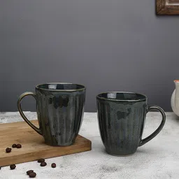 MIAH Decor Set Of 2 Green & Grey Handcrafted Textured Ceramic Glossy Mugs-21