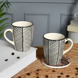 Aura Black & White 2 Pieces Geometric Printed Ceramic Glossy Mugs 250 ml-4