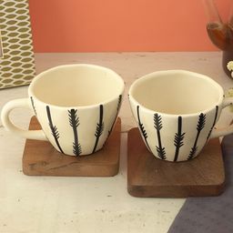 The Decor Mart White & Black 2 Pieces Printed Ceramic Glossy Cups 300ml Each-43