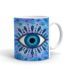 Khakee White & Blue Printed Ceramic Glossy Mugs-picture-14