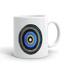 Khakee White & Blue Printed Glossy Microwave Safe Mugs 325 ml-50