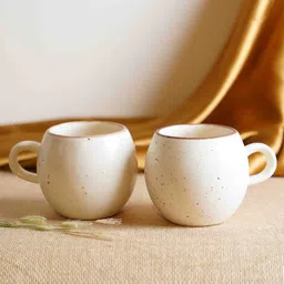 Folkstorys Light Sour Cream-Coloured & Brown 2 Pieces Printed Ceramic Matte Mugs-10