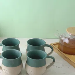 The Decor Mart Green & Beige 4 Pieces Ethnic Motifs Printed Ceramic Matte Mugs 300ml Each-47