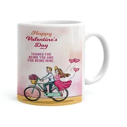 Khakee White & Pink Printed Microwave Safe Ceramic Glossy Mug 325 ml-47