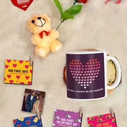 Indigifts 9 Pcs Purple Valentine Coffee Mug and Photo Clips Rose Greeting Card and Teddy-image-98
