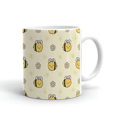 Khakee White & Yellow Printed Ceramic Glossy Cups-53