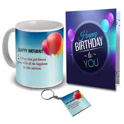 ME & YOU Blue & White 3 Pieces Slogans Printed Ceramic Glossy Mug & Card with Keychain-image-69