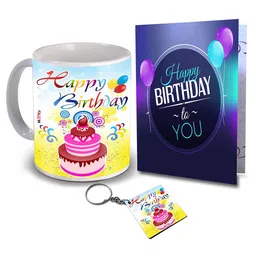 ME & YOU White & Blue 3 Pieces Slogans Printed Ceramic Glossy Mug & Card with Keychain-image-68