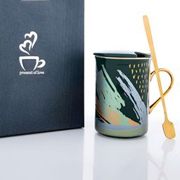 giBOX Green & Gold-Toned Printed Ceramic Matte Mugs Set of Cups and Mugs-8