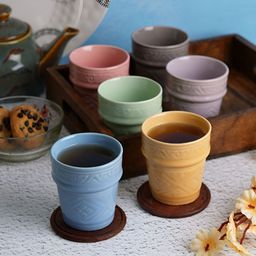 Aura Pink & Blue Handcrafted Textured Ceramic Glossy Mugs Set of Cups and Mugs-63