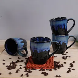 Homesake Set of 4 Black & Blue Printed Ceramic Glossy Mugs-4