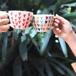 WEAVING HOMES White & Red 2 Pieces Printed Ceramic Glossy Cups 200 ml Each-18