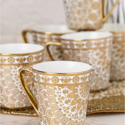 CLAY CRAFT Rock Ebony White 6 Pieces Printed Premium Glossy Ceramic Cups 180 ml Each-46