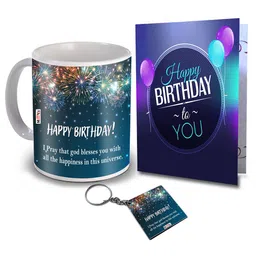 ME & YOU Blue 3pcs Slogans Printed Ceramic Glossy Mug & Card with Keychain 325 ml-image-66