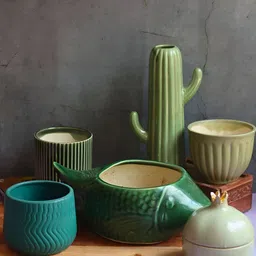 WEAVING HOMES Green & Blue 6 Pieces Textured Ceramic Planters-6