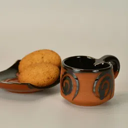 SOWPEACE Brown & Black Handcrafted Textured Terracotta Matte Cups Set of Cups and Mugs-8